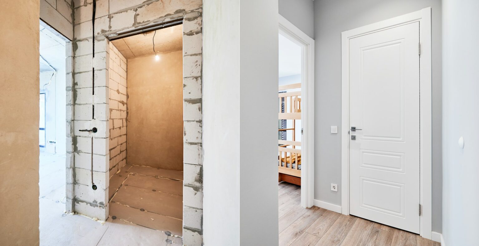 Apartment before and after renovation or refurbishment.