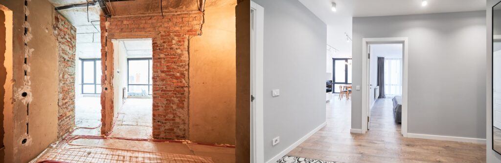 Apartment with heated floor before and after renovation.