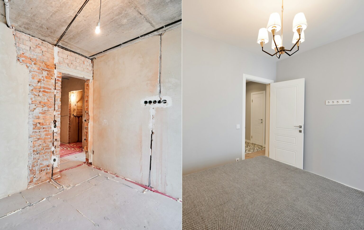 Comparison of bedroom before and after renovation.